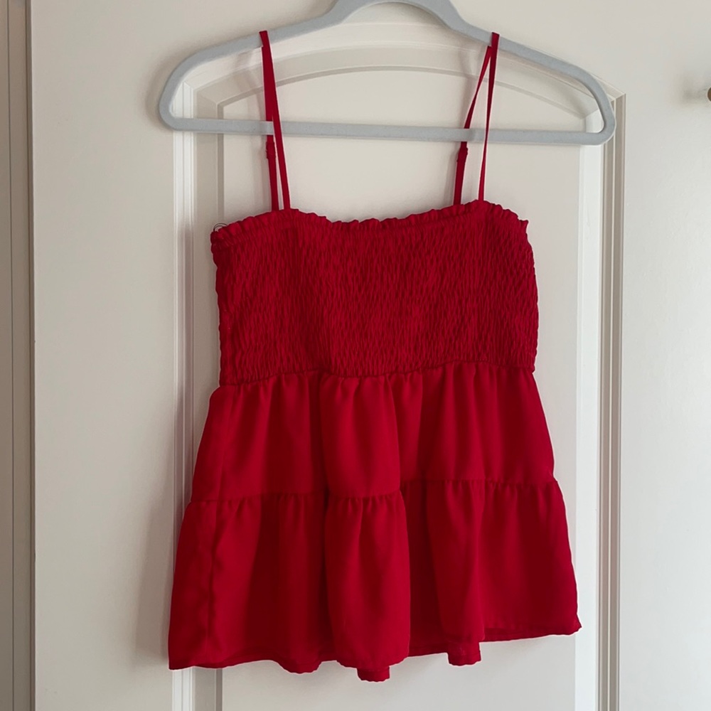 Red babydoll top with ruching